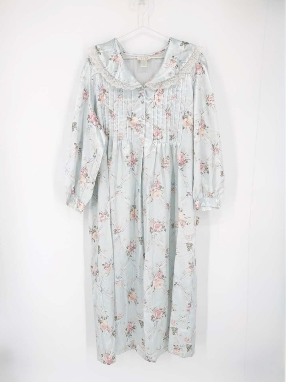 NWT Vintage ARIA Floral Satin Flannel Lined Maxi Nightgown Medium - Picture 7 of 7